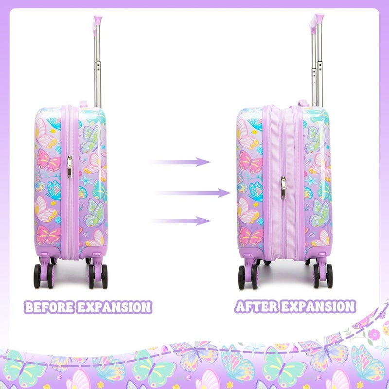 Esteemly Kid's Luggage Set 2 Piece Suitcase Set 16" Hardside Luggage with Spinner Wheels Girls Carry on Toddler Travel Rolling Suitcase with Neck Pillow Airline Approved - Image 5